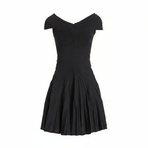 Black off-shoulder dress on a white background