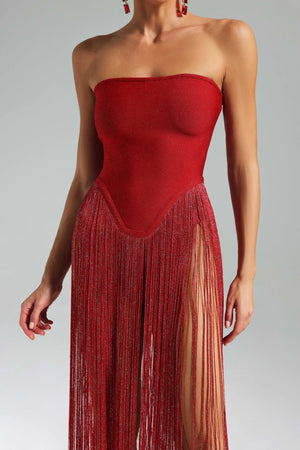 Strapless Fringe Maxi Dress Winteres