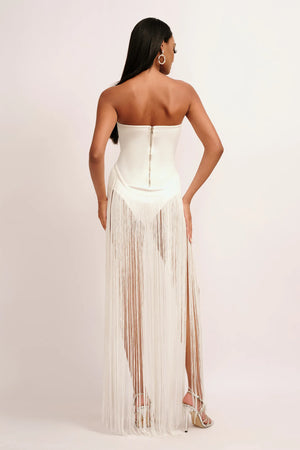 Strapless Fringe Maxi Dress Winteres