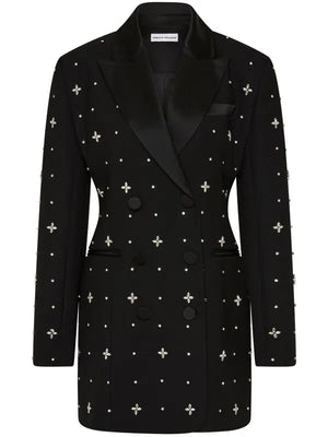Black blazer with white cross patterns on a white background