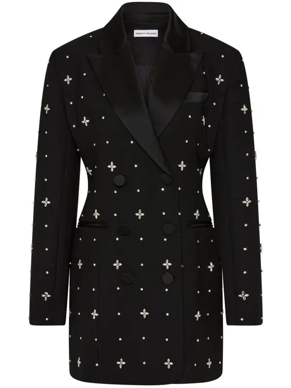 Black blazer with white cross patterns on a white background