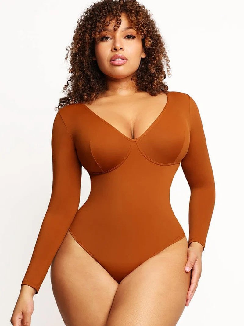 V-Neck Long-Sleeve Thong Bodysuit Winteres