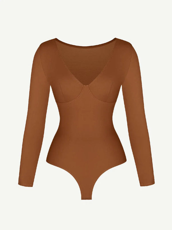 V-Neck Long-Sleeve Thong Bodysuit Winteres