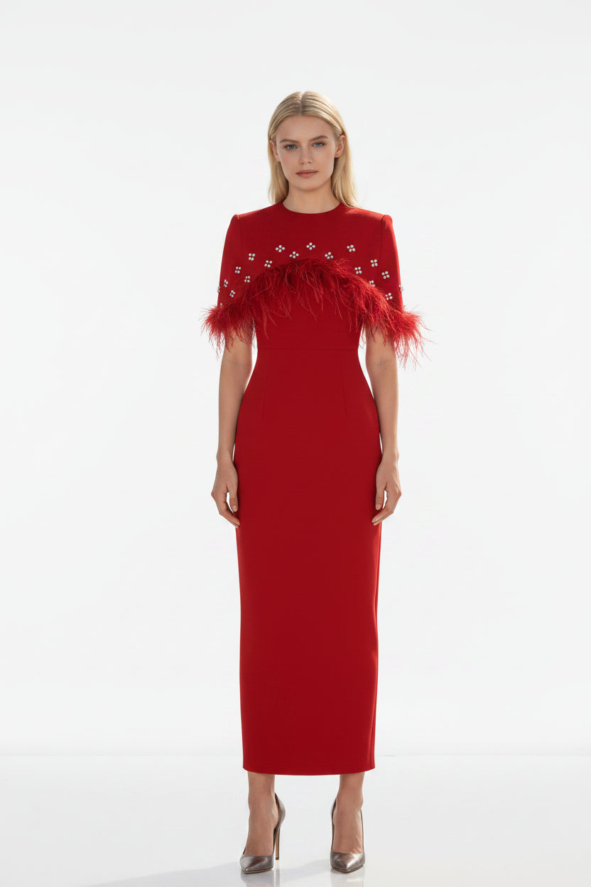 Vivienne Feather Cape Maxi Dress Winteres