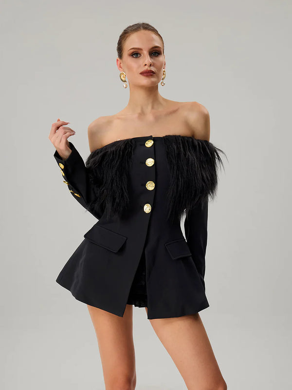 Feather Boat Neck Blazer Winteres