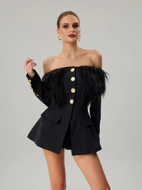 Feather Boat Neck Blazer Winteres