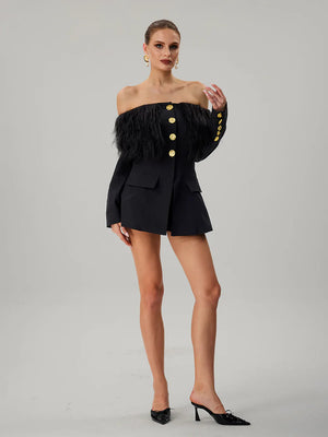 Feather Boat Neck Blazer Winteres