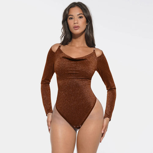 Shiny Built-In Bra Thong Bodysuit Winteres