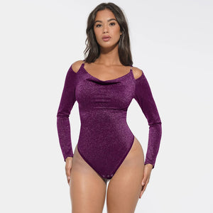 Shiny Built-In Bra Thong Bodysuit Winteres