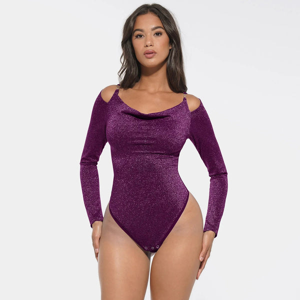 Shiny Built-In Bra Thong Bodysuit Winteres