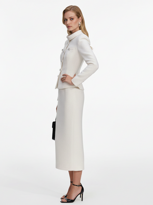 Stand Collar Rhinestone Top & A-Line Midi Set Winteres