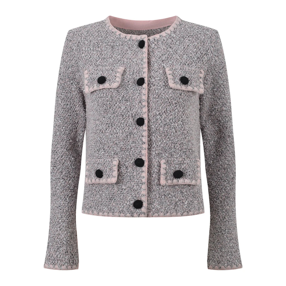Elegant O-Neck Knit Pink Cardigan Winteres
