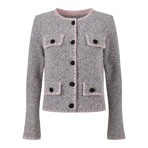 Elegant O-Neck Knit Pink Cardigan Winteres