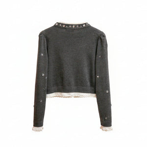 Lace Collar Rhinestone Cardigan Winteres