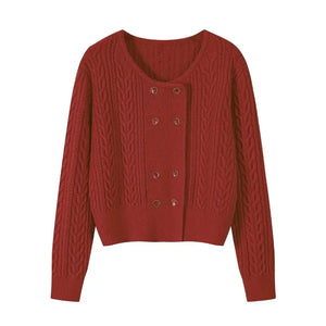 Cable Double-Breasted Crew-Neck Cardigan Winteres