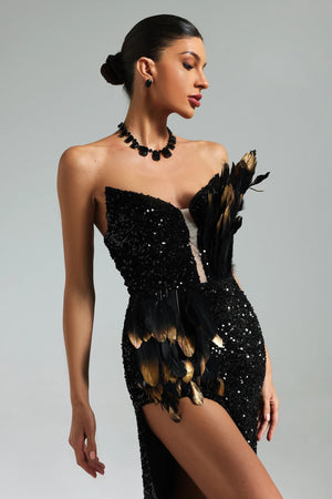 Soloma Sequins Feather Maxi Dress Winteres