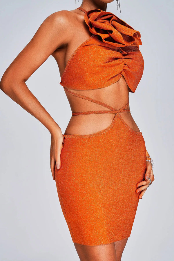 Ornela Orange Floral Mini Dress Winteres
