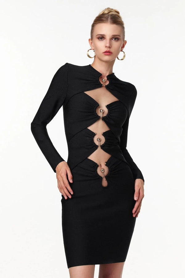 Women Chic IMiney Sexy Contour Long Sleeve Cut Out Bandage Mini Dr Ladies Bodycon Occassion Birthday Cocktail Prom Party Dresses Winteres