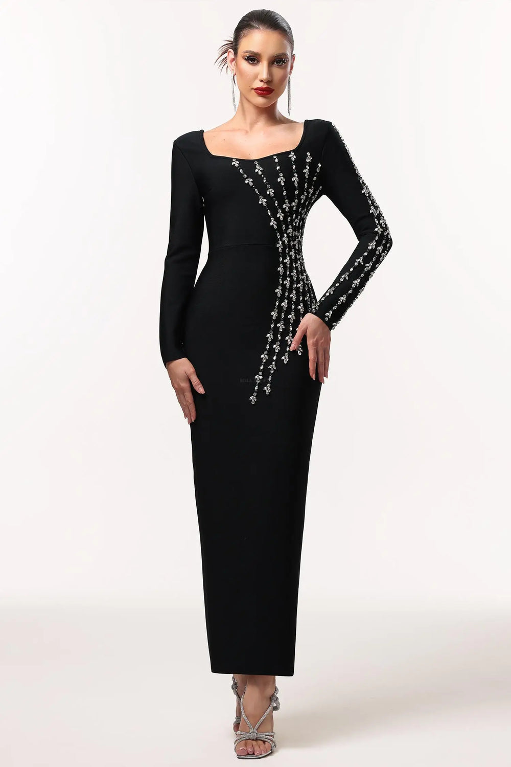 Women Chic IJoie Elegant Contour Long Sleeve Rhinestone Bandage Ma Ladies Bodycon Occassion Birthday Cocktail Prom Party Dresses Winteres