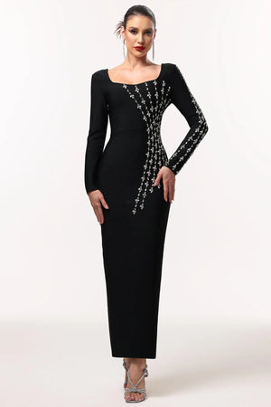 Women Chic IJoie Elegant Contour Long Sleeve Rhinestone Bandage Ma Ladies Bodycon Occassion Birthday Cocktail Prom Party Dresses Winteres