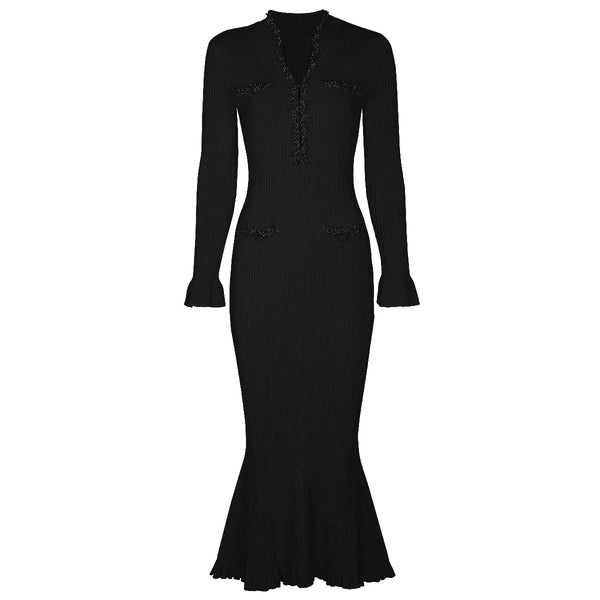 Black dress with long sleeves on a white background