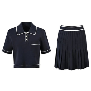 Vintage Collar Top & Mini Skirt Set Winteres
