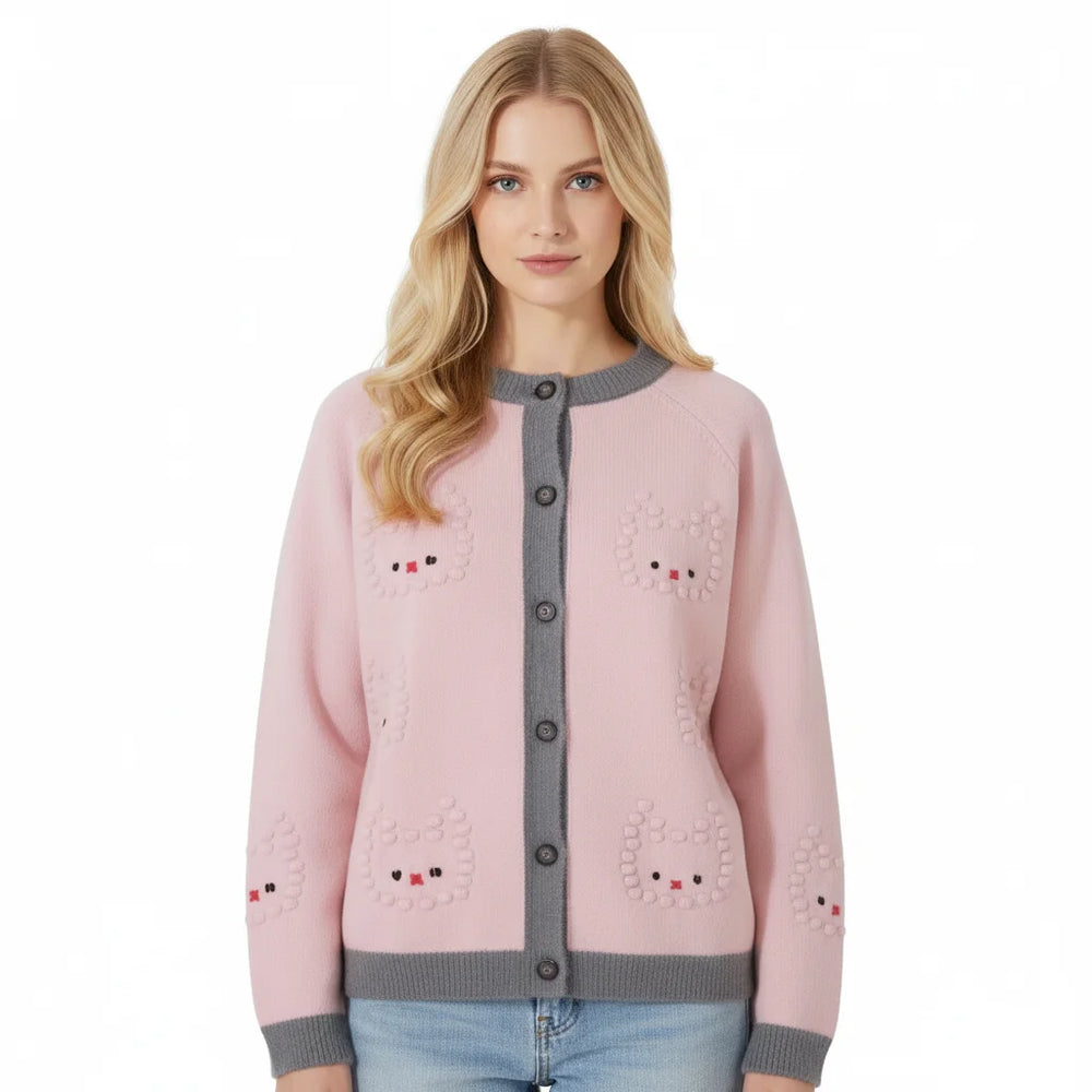 Raglan-Sleeve Striped Crew-Neck Cardigan Winteres