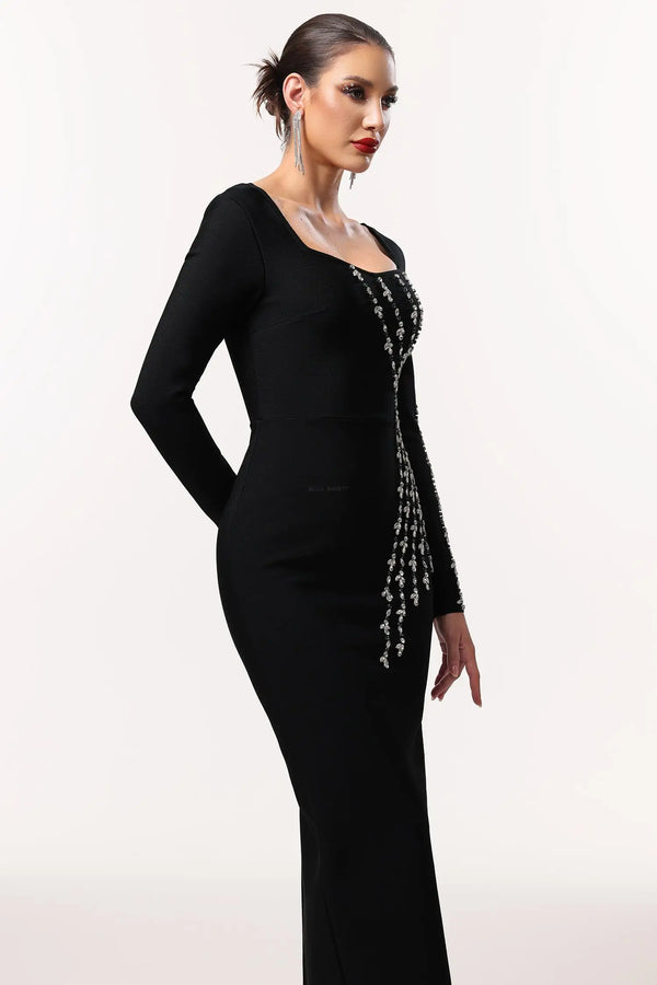 Women Chic IJoie Elegant Contour Long Sleeve Rhinestone Bandage Ma Ladies Bodycon Occassion Birthday Cocktail Prom Party Dresses Winteres