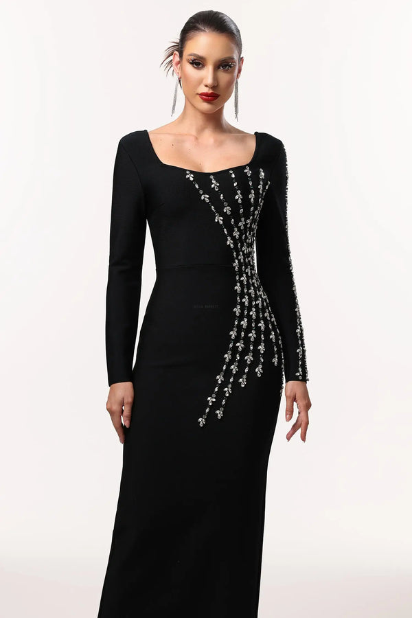 Women Chic IJoie Elegant Contour Long Sleeve Rhinestone Bandage Ma Ladies Bodycon Occassion Birthday Cocktail Prom Party Dresses Winteres