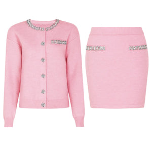 Rhinestone Cardigan & Mini Skirt Set Winteres