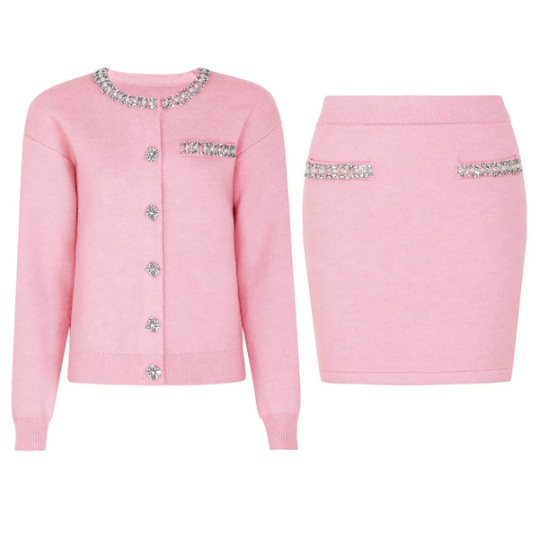 Rhinestone Cardigan & Mini Skirt Set Winteres