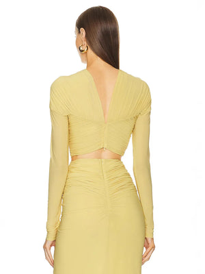 New Fashion Solid Color Fashion Wind Hollow Out Heavy Pleated Long Sleeve Low-cut Sexy Party Dress Winteres
