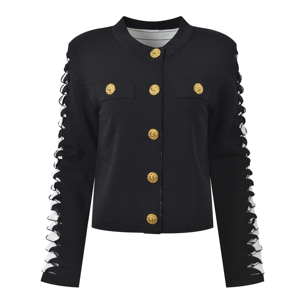 Colorblock Hollow Knit Cardigan Winteres