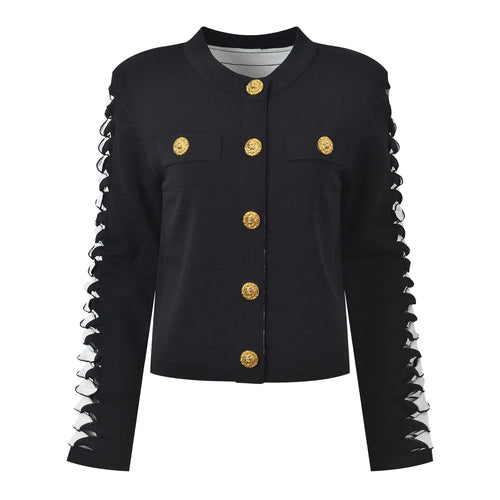 Colorblock Hollow Knit Cardigan Winteres