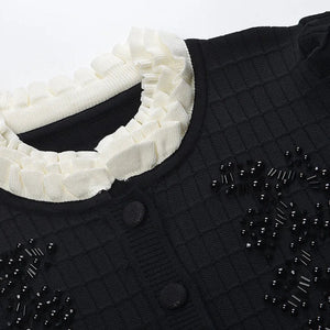 Lace Collar Beaded Short Cardigan Winteres