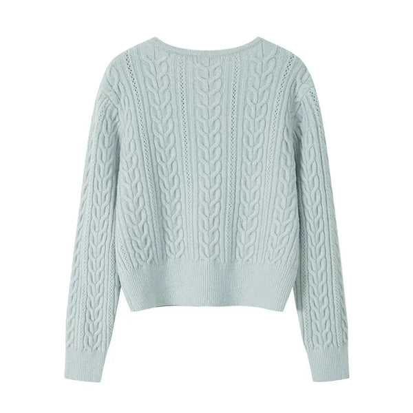 Cable Double-Breasted Crew-Neck Cardigan Winteres