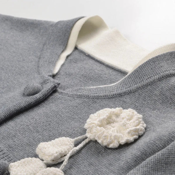 Floral Long Sleeve O-Neck Knit Cardigan Winteres