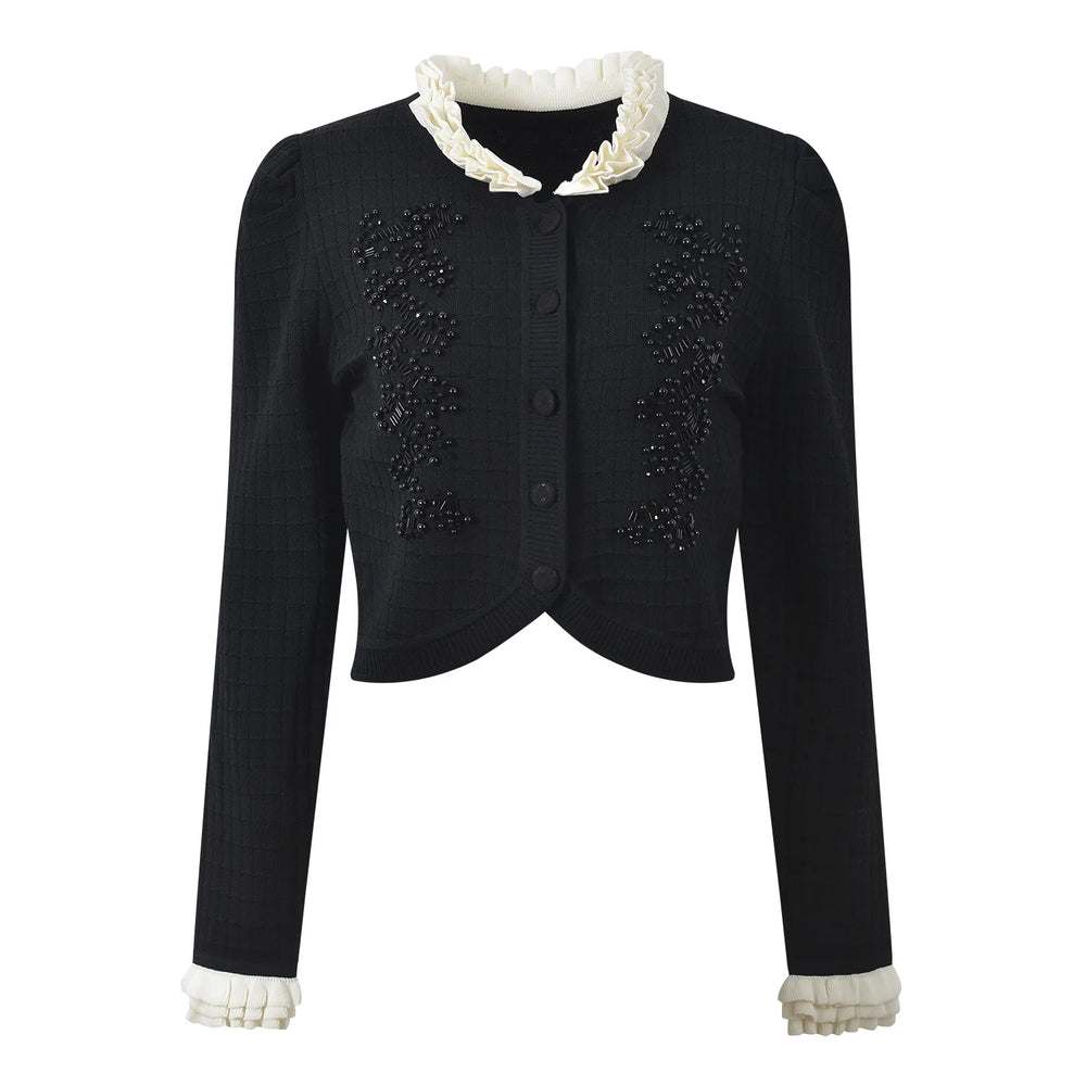 Lace Collar Beaded Short Cardigan Winteres