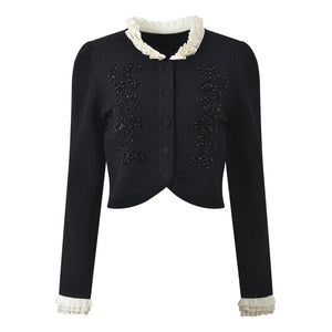 Lace Collar Beaded Short Cardigan Winteres
