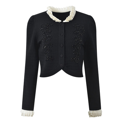 Lace Collar Beaded Short Cardigan Winteres