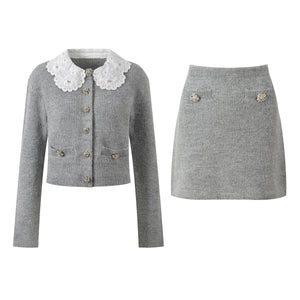 Cardigan Set White Collar Winteres