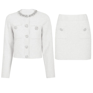 Crystal O-Neck Cardigan & Mini Skirt Set Winteres