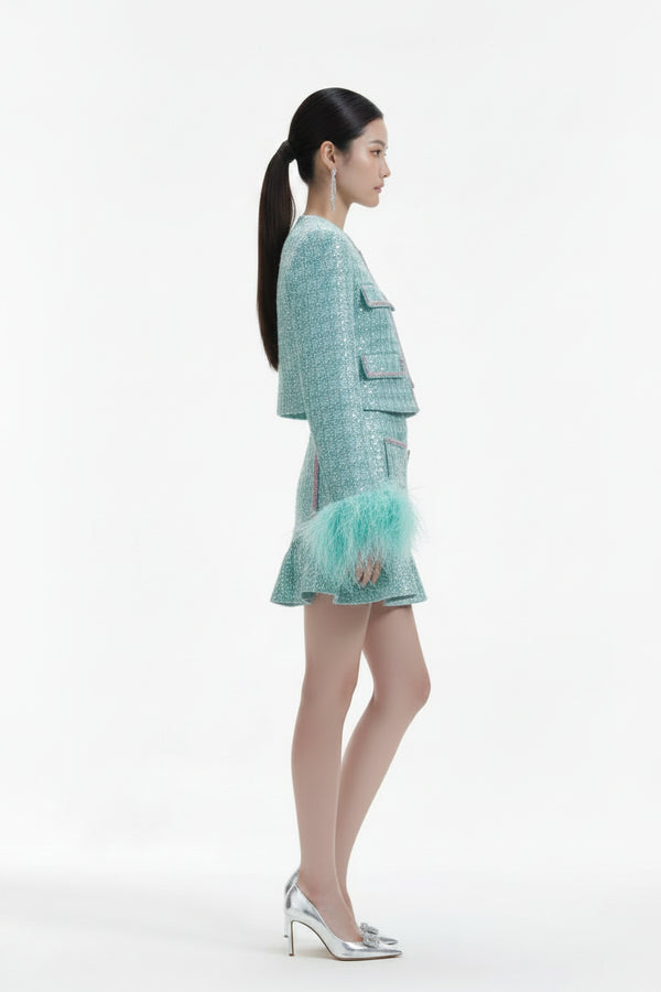 Feather Sleeve Sequin Set Winteres