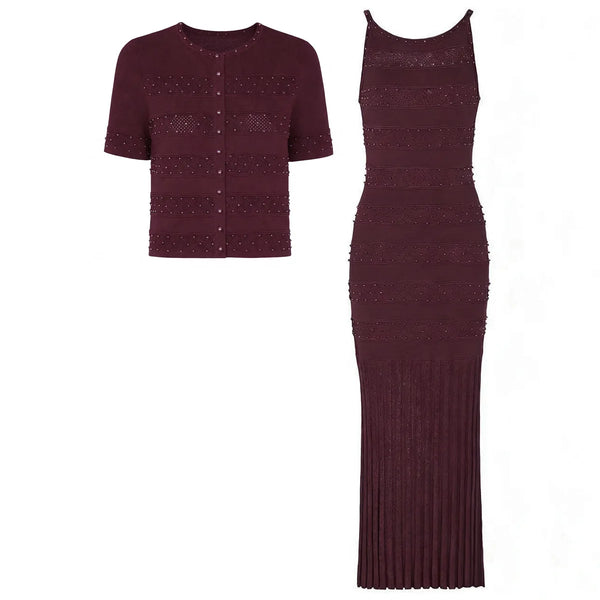 Beaded Crewneck & Sleeveless Dress Set Winteres