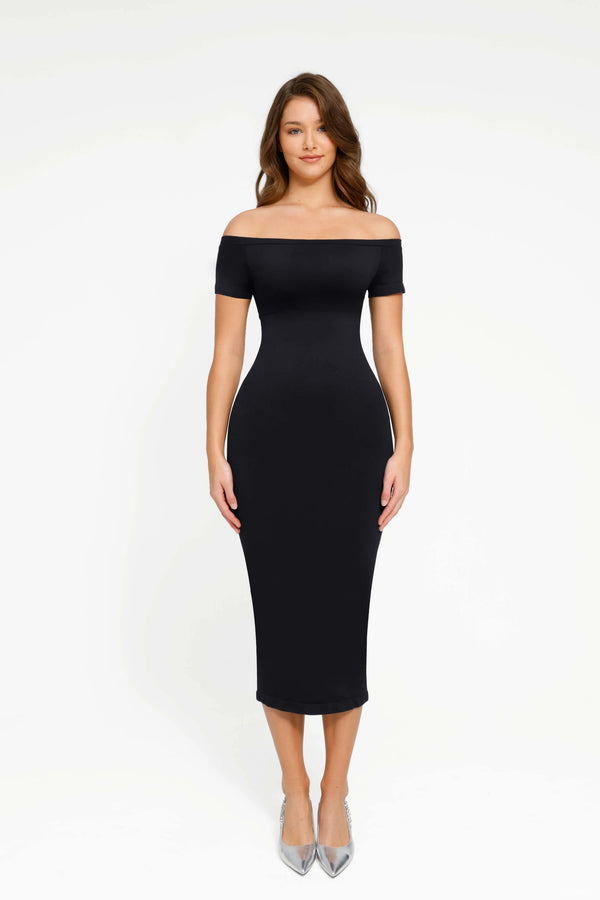 Long-Sleeve Tummy-Compression Midi Dress Winteres