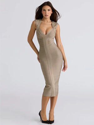 Zanela Khaki V-Neck Maxi Dress Winteres