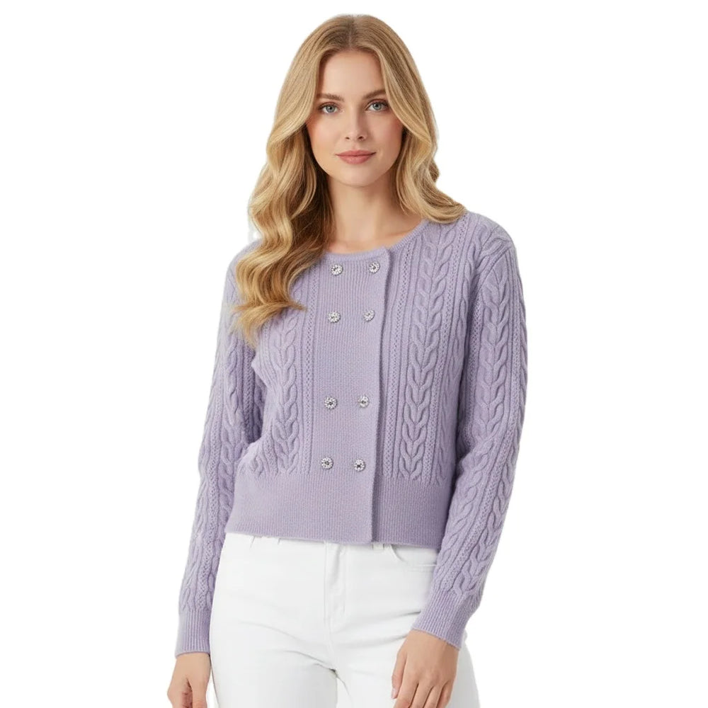 Cable Double-Breasted Crew-Neck Cardigan Winteres