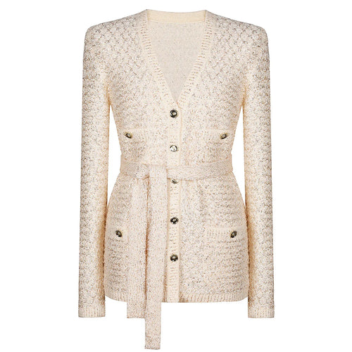 Sequin V-Neck Belted Cardigan Winteres