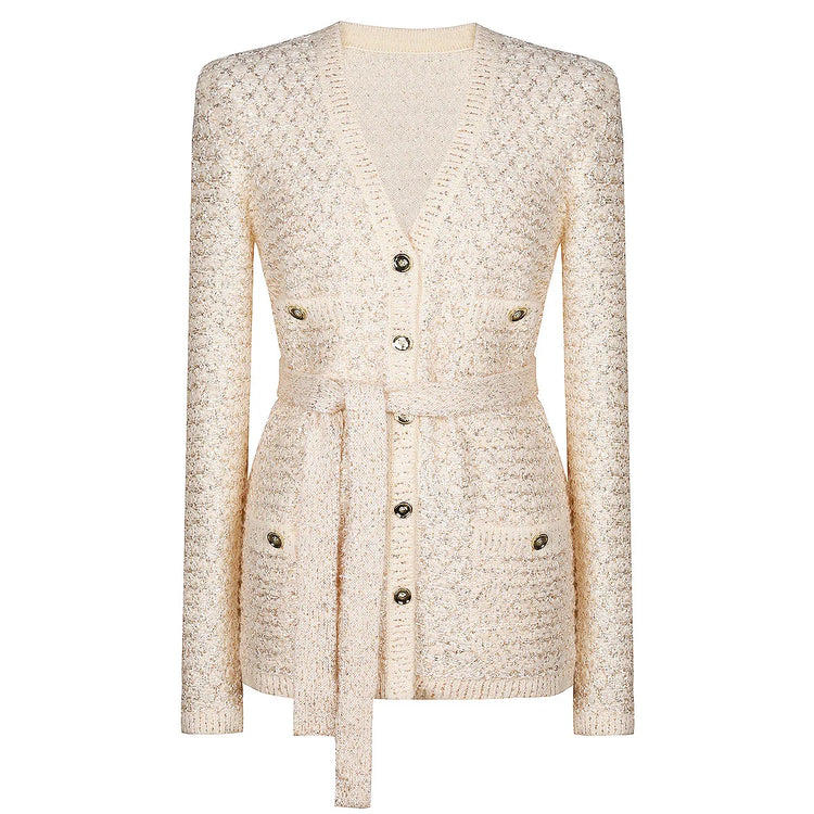 Sequin V-Neck Belted Cardigan Winteres