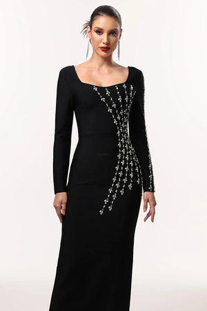 Women Chic IJoie Elegant Contour Long Sleeve Rhinestone Bandage Ma Ladies Bodycon Occassion Birthday Cocktail Prom Party Dresses Winteres